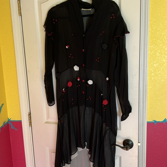 Na-Ta-ya 2 piece flowy midi black sleeveless dress and overlay with roses Med - Picture 14 of 16